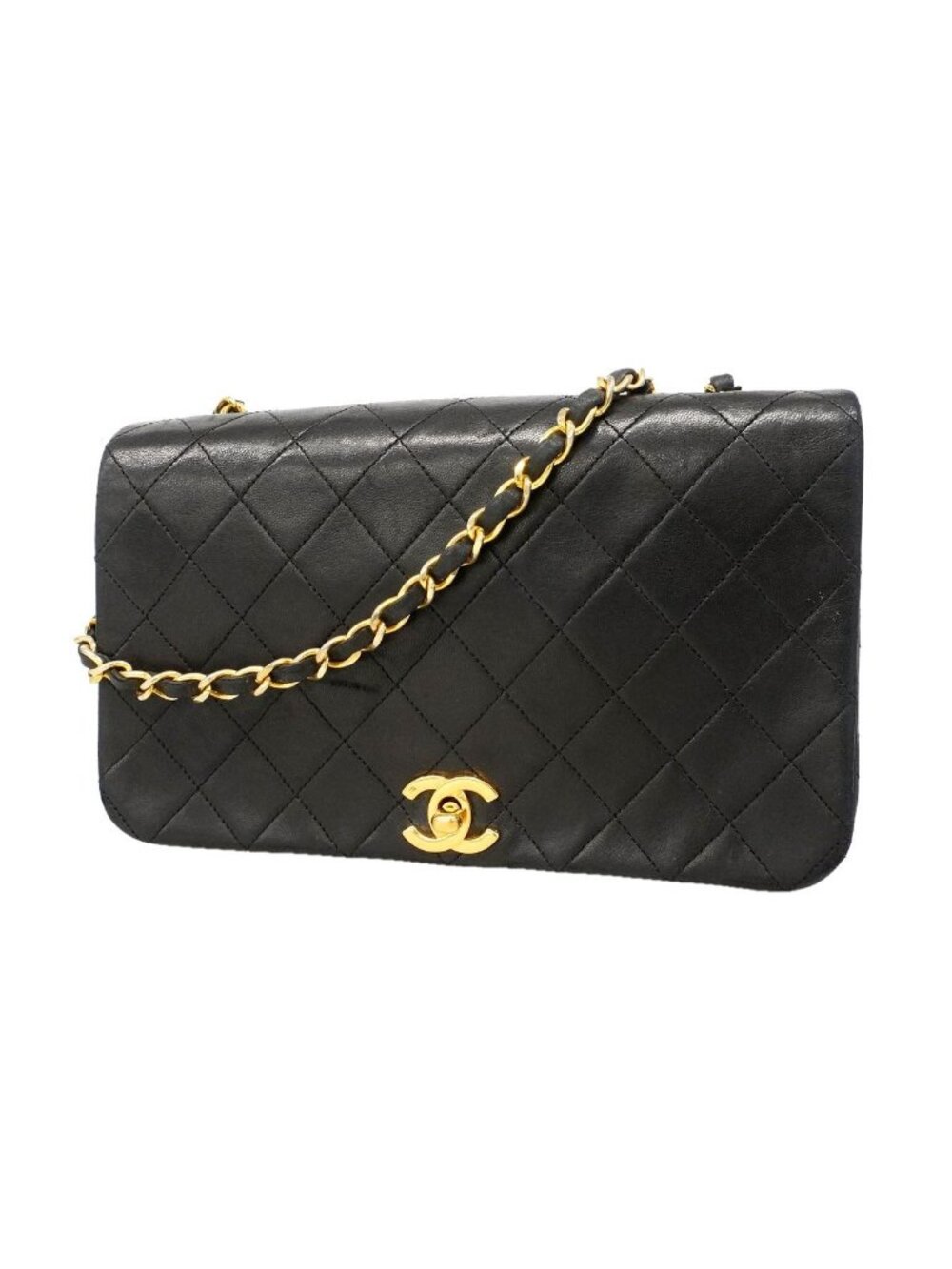 Chanel Shoulder Bag Quilted Lambskin Black Gold